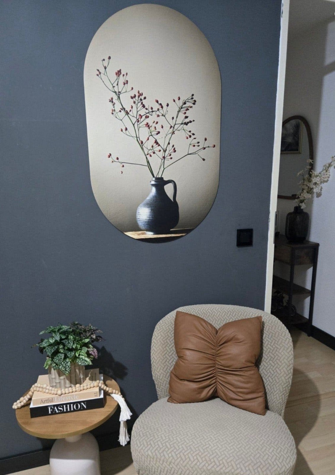 Modern Schilderij met Vaas en Takken - Ovaal Design 96x60, Antiek en Kunst, Kunst | Schilderijen | Klassiek, Ophalen, Overige ondergronden