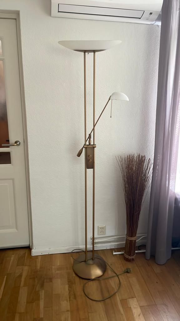 Bronzen Vloerlamp met Leeslamp - Dimbaar, 180 cm, Ophalen, Gebruikt, Metaal, 150 tot 200 cm