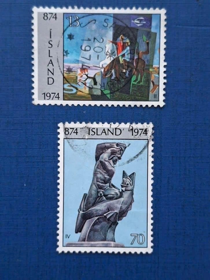 Postzegel Ijsland 1974 2 zegels 1100 jr Ijsland 20-10, Postzegels en Munten, Ophalen of Verzenden, IJsland, Gestempeld