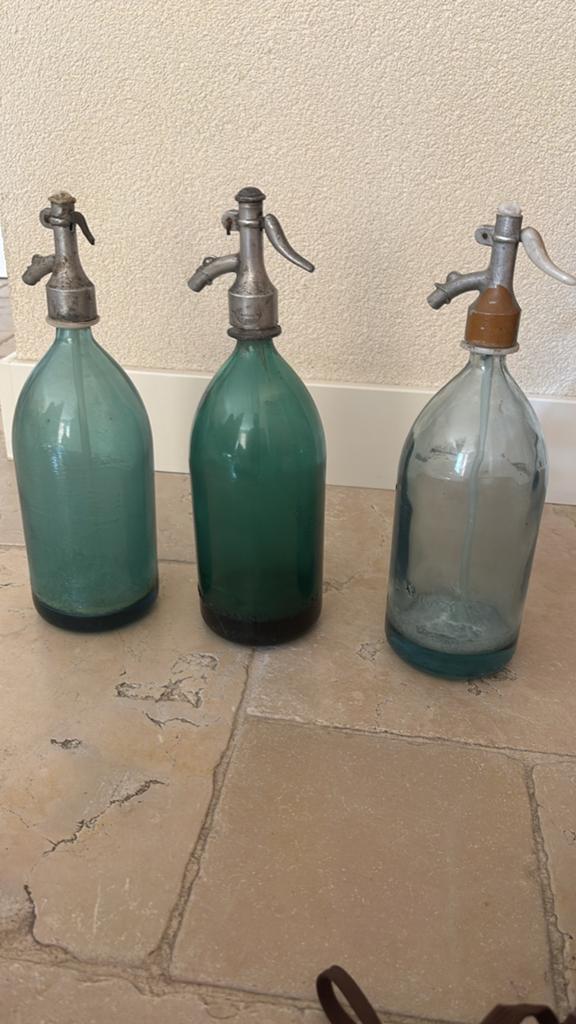 Set van 3 Roemeense Vintage Sifons - Groen en Blauw Glas, Ophalen of Verzenden