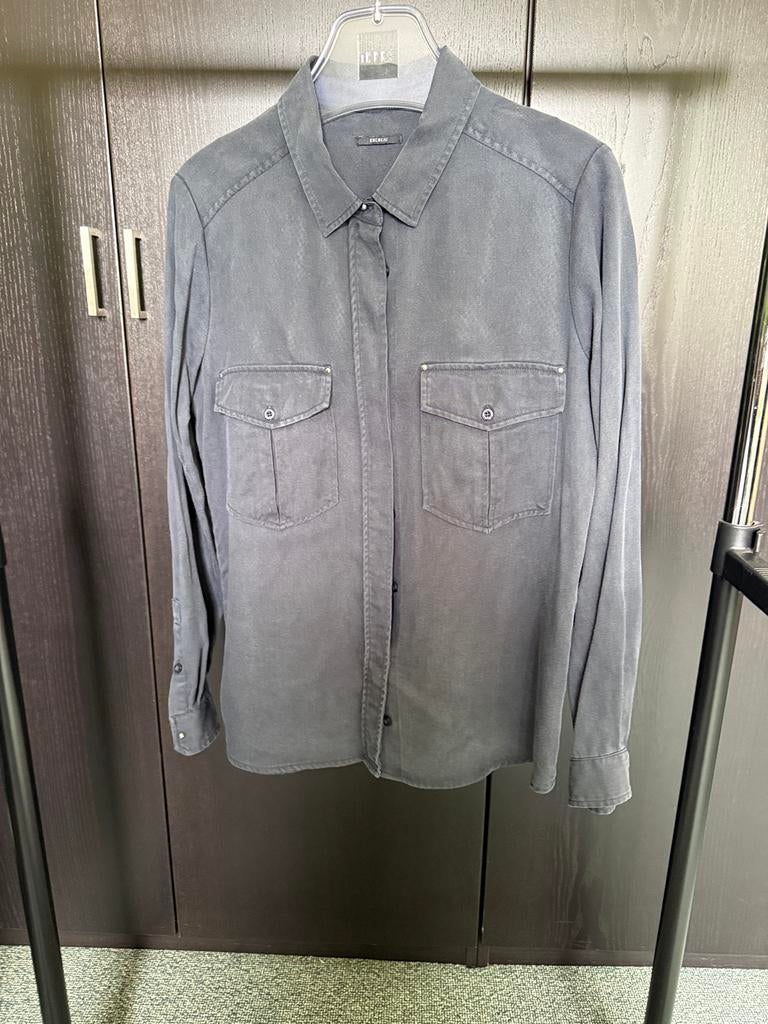 IKKS Donkerblauwe Blouse Lyocell Linnenstructuur Maat 36, Ophalen of Verzenden, Zo goed als nieuw, Maat 36 (S), Blauw
