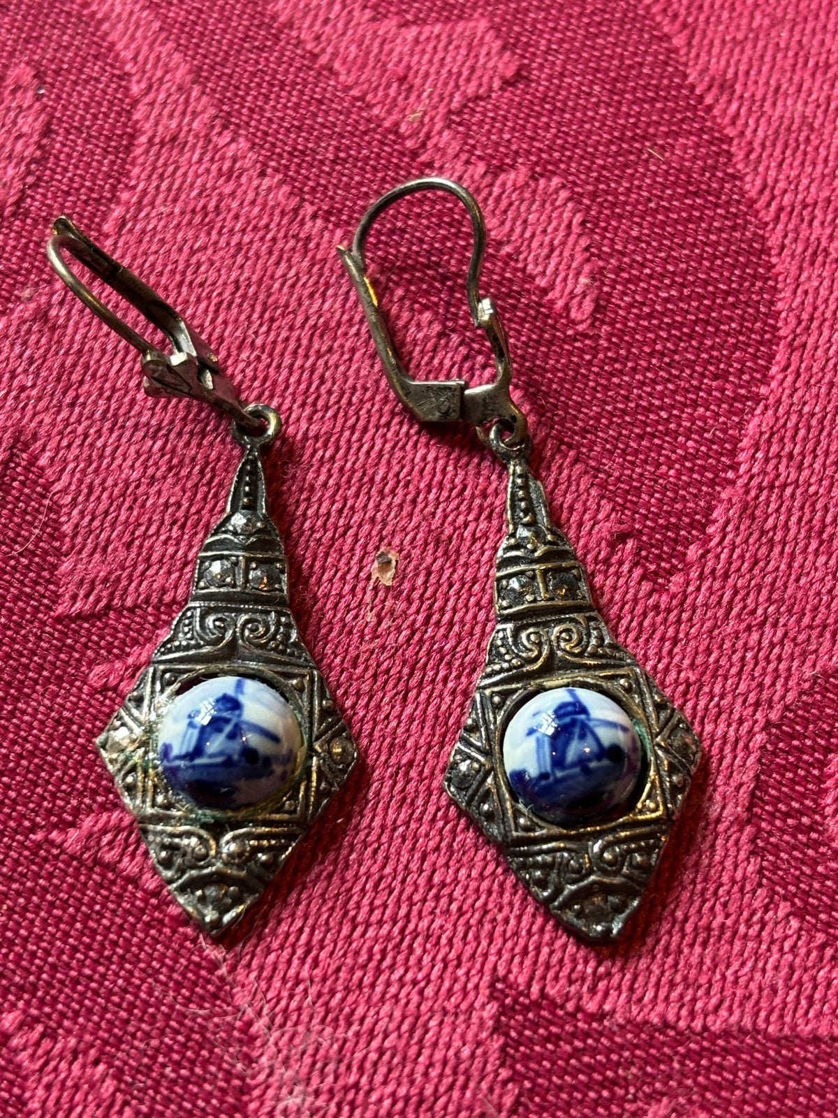 Delfts Blauw Oorbellen en Hanger Set, Overige materialen, Hangers, Zo goed als nieuw, Verzenden