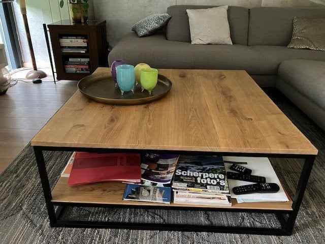 salontafel en sidetable, Ophalen, Vierkant, Zo goed als nieuw, Eikenhout