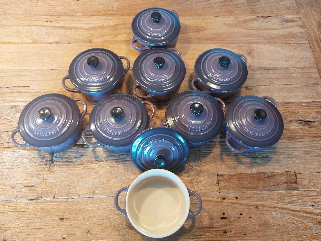 Le Creuset mini-braadpannetjes - cocotte's, Le Creuset, Ophalen of Verzenden, Zo goed als nieuw, Steen/keramiek