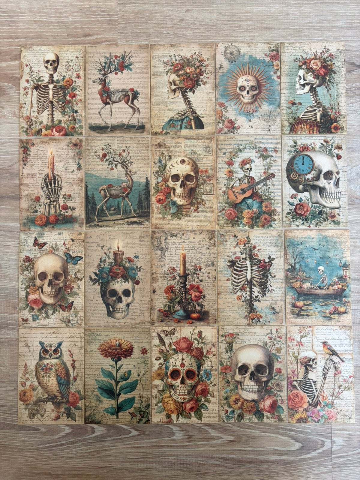 20-delig Kaartenset Vintage Flowers & Skull Nieuw Scrapbook, Ophalen of Verzenden, Nieuw, Versiering of Embellishment