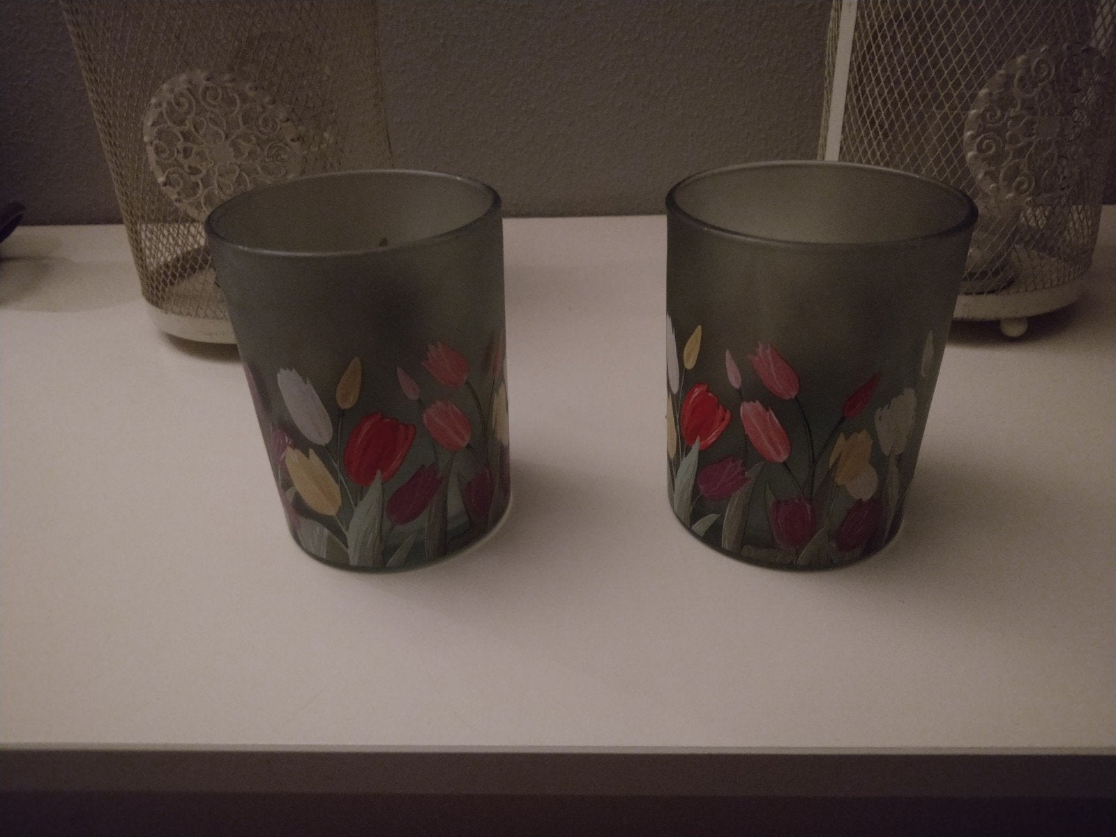 Set van 2 glazen waxinelichthouders, Ophalen, Meerkleurig, Overige merken, Waxinelichthouder