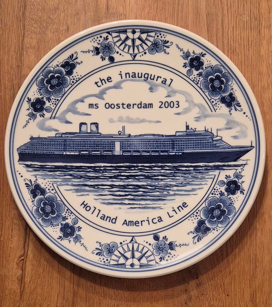 Delfts Blauw bord MS Oosterdam 2003 Holland America Line, Antiek en Kunst, Ophalen of Verzenden