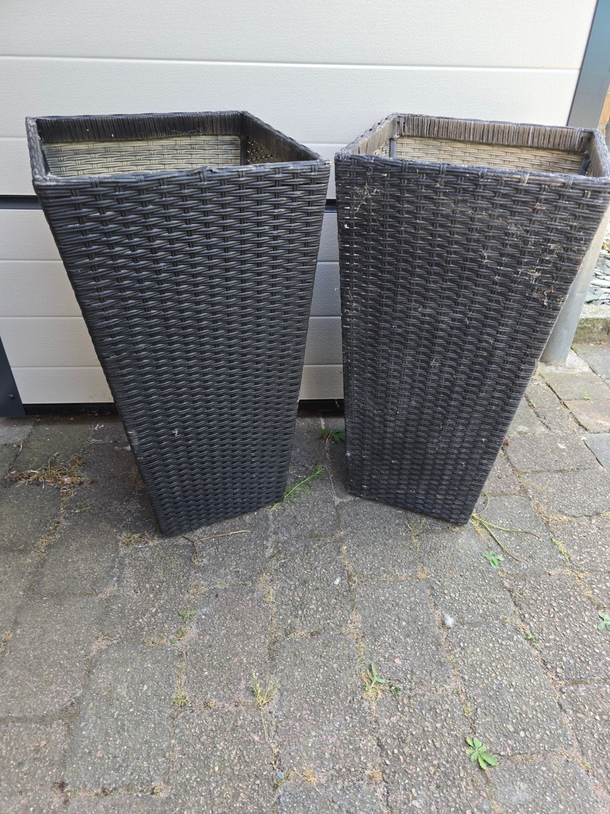 twee wicker plantenbakken, Tuin en Terras, Bloembakken en Plantenbakken, Ophalen, Gebruikt, Vierkant, Steen