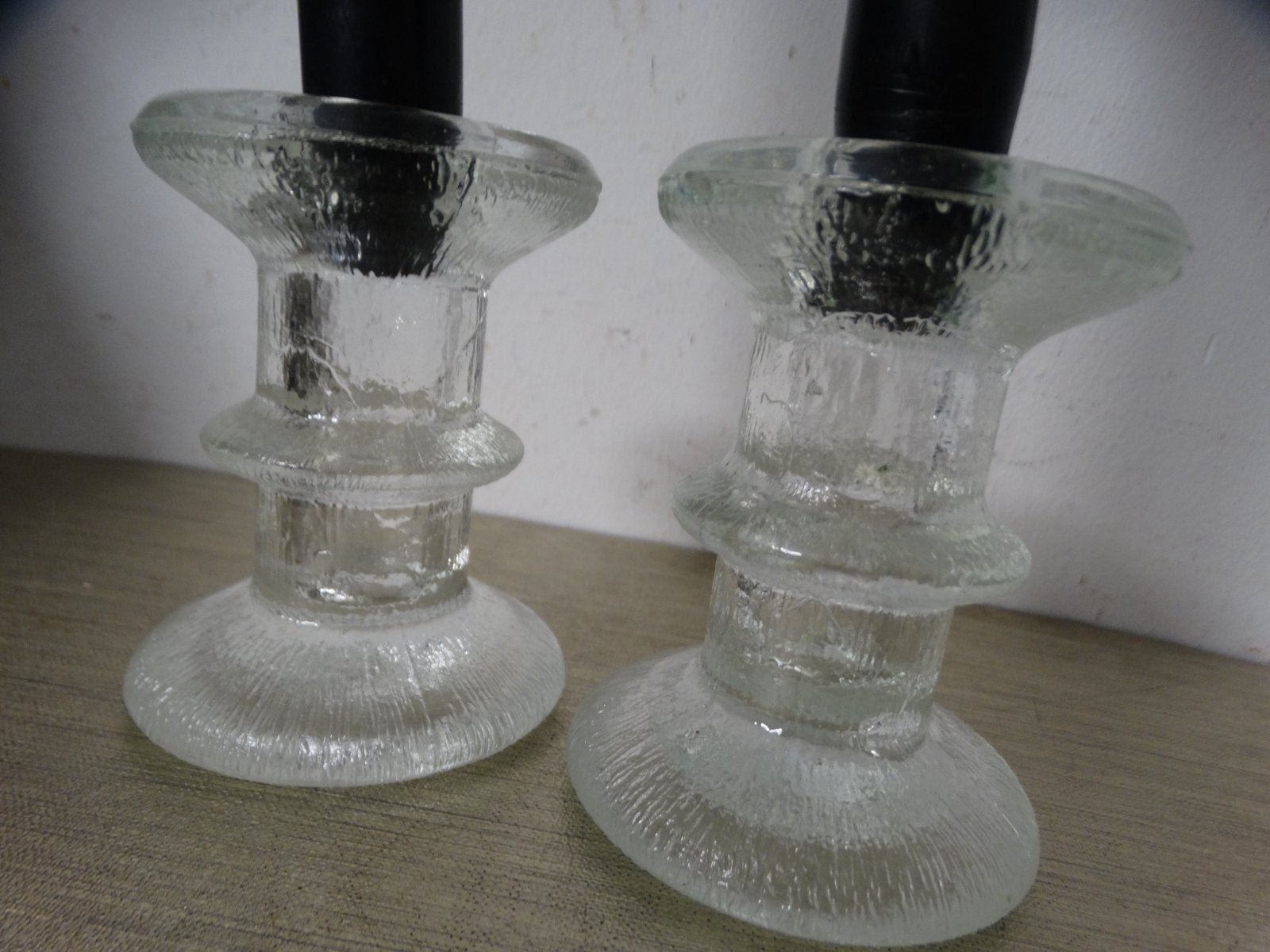 2 glazen kandelaren van Pukeberg, jaren '80, Ophalen of Verzenden, Glas