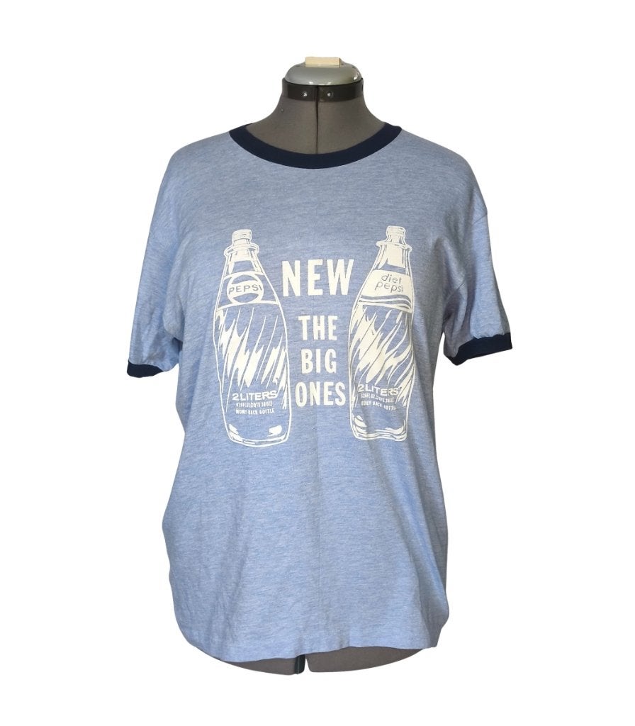 Vintage 1980s Pepsi Diet Pepsi Promo Ringer T-Shirt Large, Maat 52/54 (L), 80s, Blauw, 80s