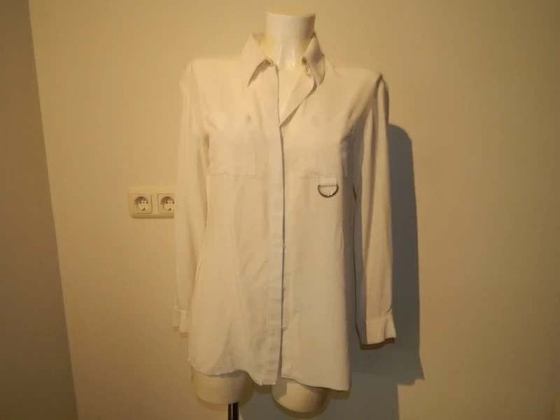 Mugler Thierry Mugler zijde room witte blouse zilver details, Verzenden, Wit, Zo goed als nieuw, Maat 36 (S)