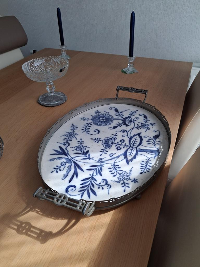 Vintage dienblad met Delfts blauw decor, Antiek en Kunst, Antiek | Schalen, Ophalen