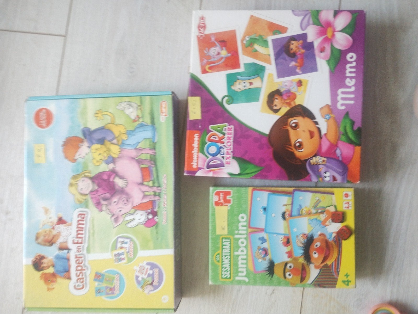 Leuke spelletjes set: Dora Memo, Casper en Emma, Jumbulino, Een of twee spelers, Ophalen, Gebruikt, Nickelodeon, Sesamstraat, onbekend