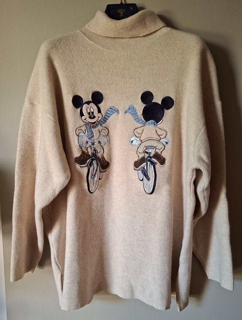 Vintage Unieke Donaldson Disney Mickey Mouse opde fiets trui, Verzamelen, Ophalen of Verzenden, Mickey Mouse, Gebruikt, Kleding of Textiel