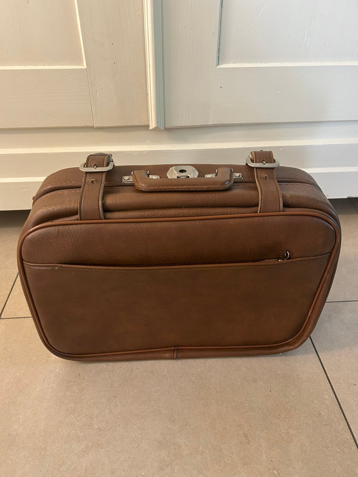 Vintage koffer jaren 70, lichtbruin skai, Overige materialen, Gebruikt, Slot, Minder dan 50 cm