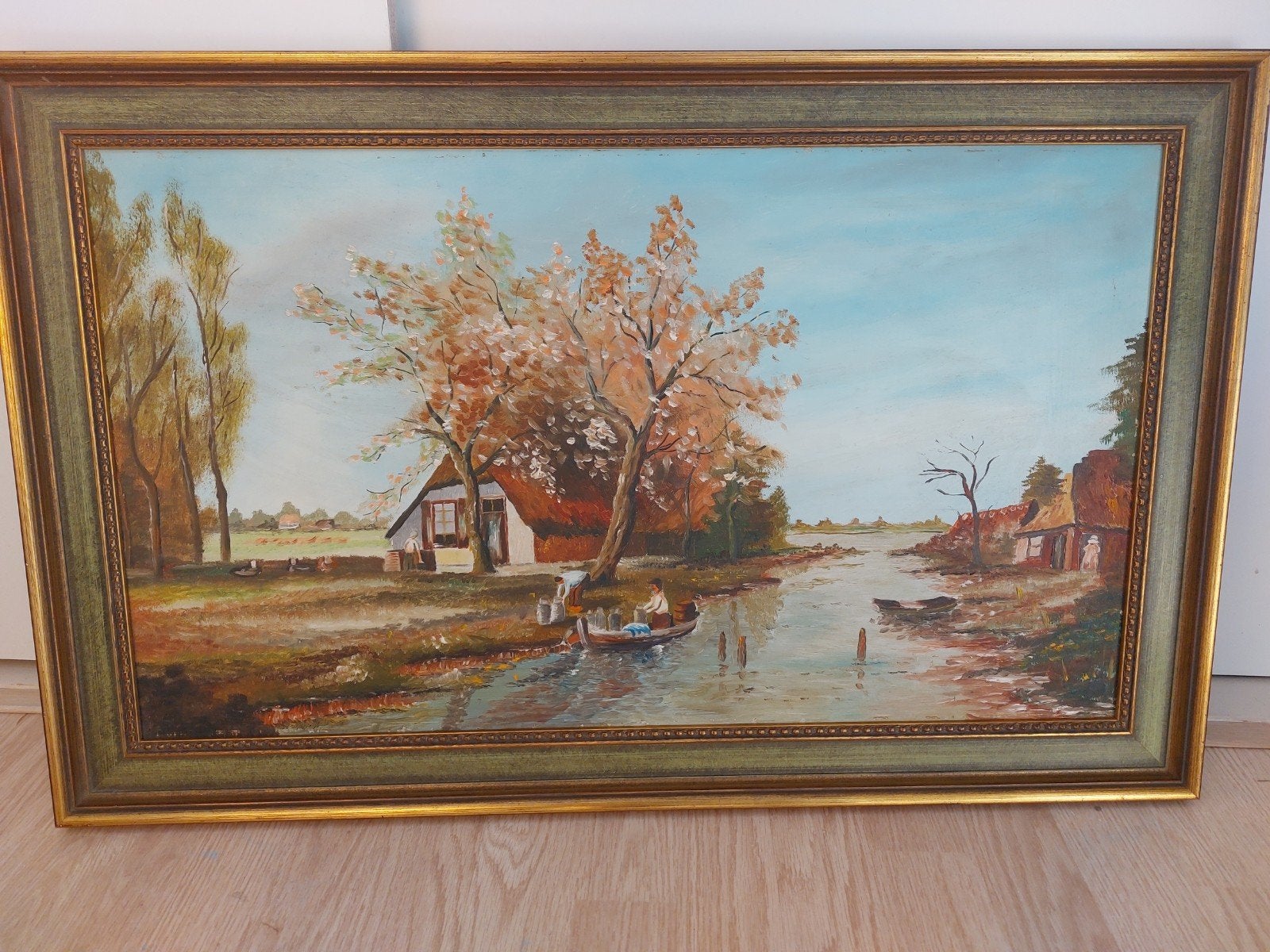 Schilderij: Hollands Landschap met Boerderij en Water, Ophalen