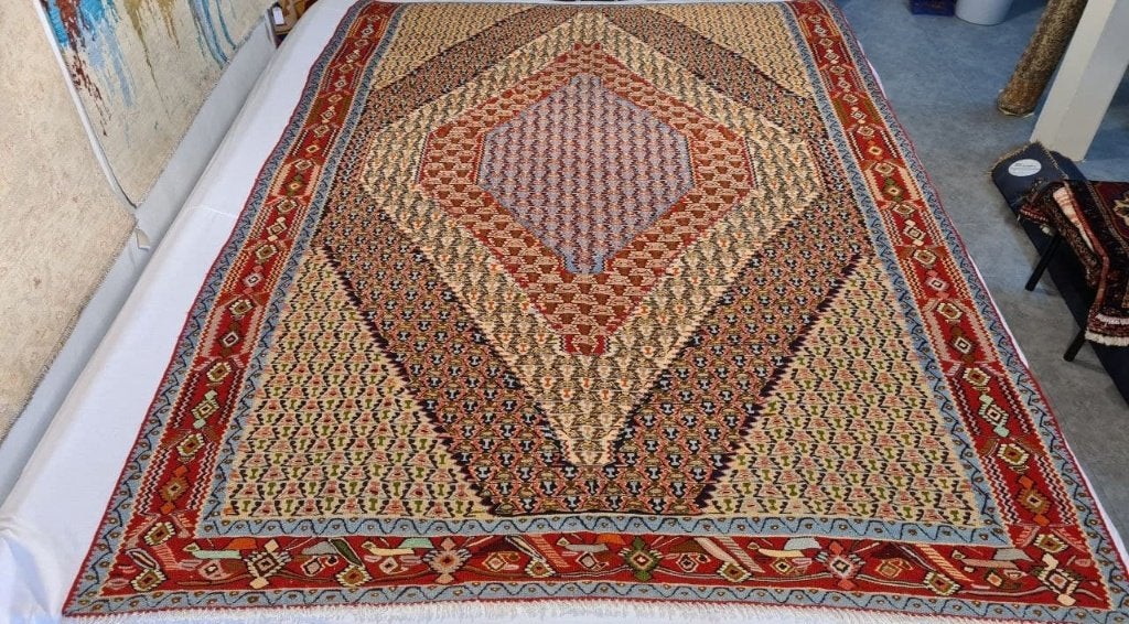 Senneh kelim Perzisch tapijt 307 x 210/wandkleed/tafelkleed, Www.simatapijten.nl, 150 tot 200 cm, Ophalen of Verzenden, Info@simatapijten.nl