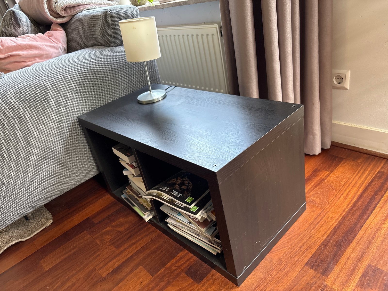 Donkerbruine bijzettafel/opbergmeubel, Ophalen, Minder dan 45 cm, Gebruikt, 75 cm of meer