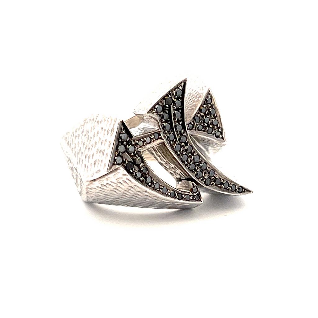Ring Platina Diamant Katakana Japans, 20 of groter, Heer, Ophalen of Verzenden, Zo goed als nieuw