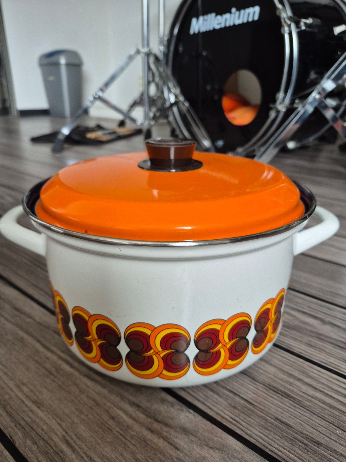 Vintage Kookpot - Ovenbestendig - Oranje/Wit, Ophalen of Verzenden
