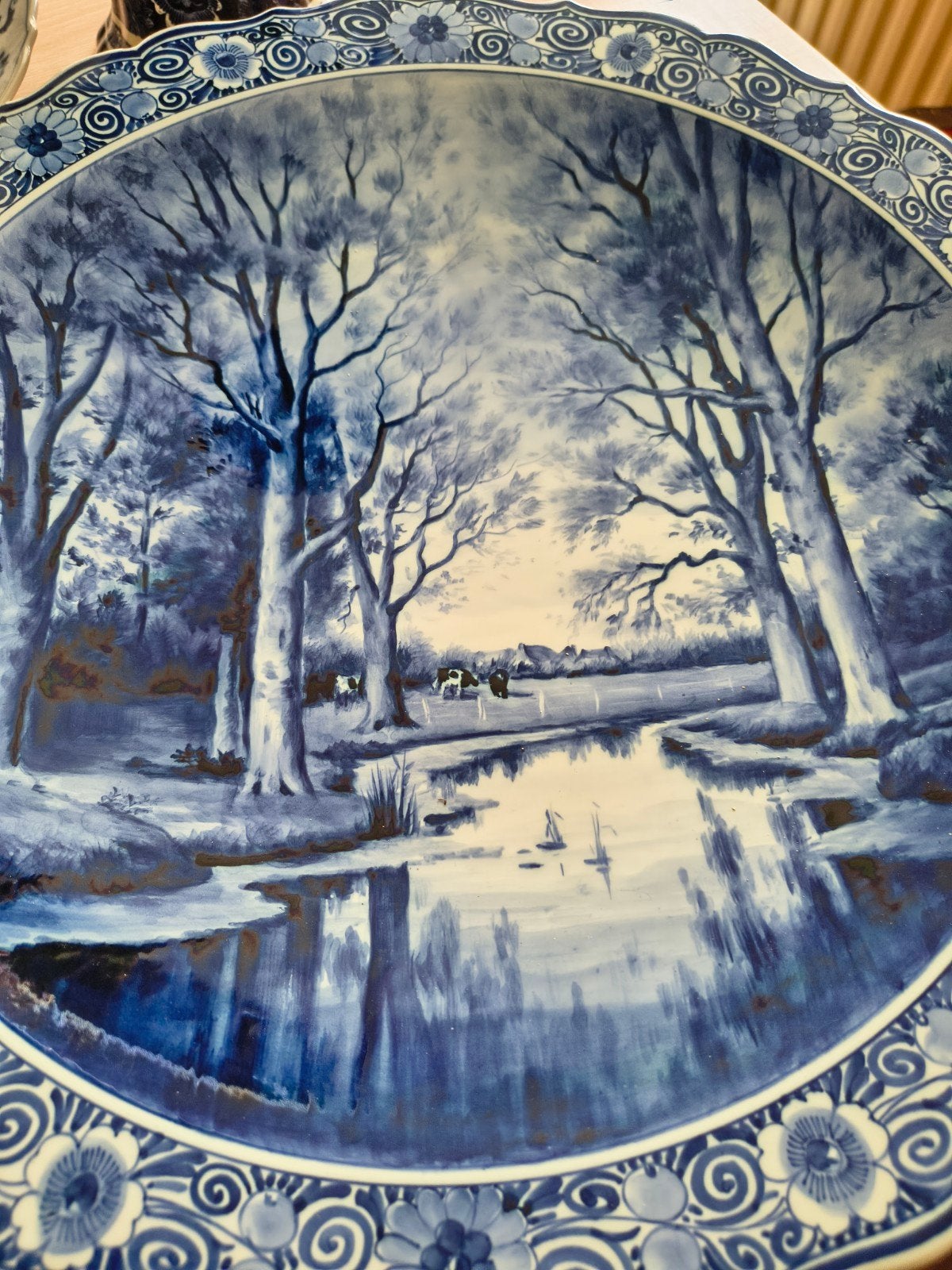 Delfsblauwe borden en vazen set - Prachtig landschap, Ophalen of Verzenden