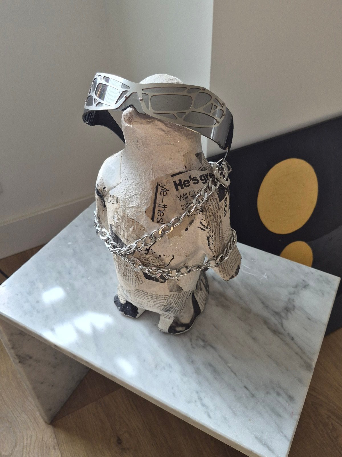 Techno Kinky Horror Pinguïn met marmeren kruk orakel, Verzamelen, Beelden en Beeldjes, Ophalen of Verzenden, Gebruikt, Dier