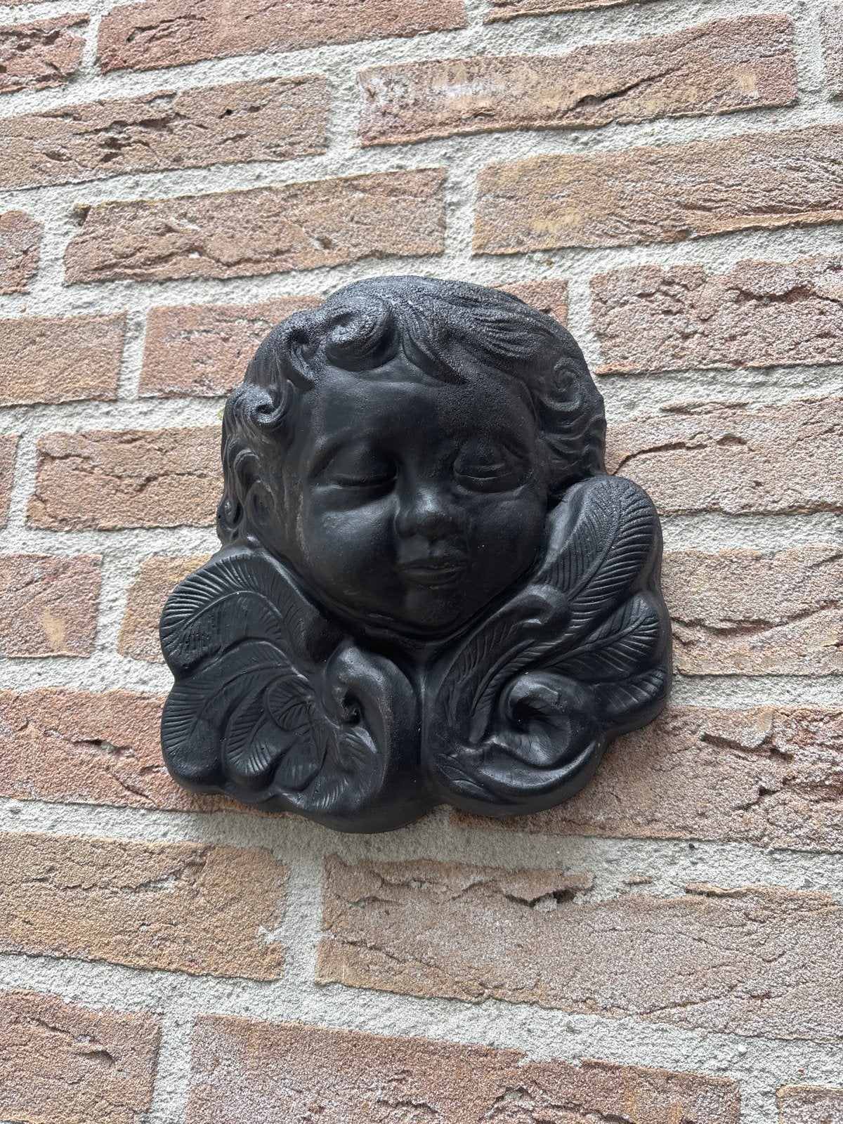 Betonnen engelkopje 20x20cm, Zwart, Nieuw, Ophalen of Verzenden, Klassiek