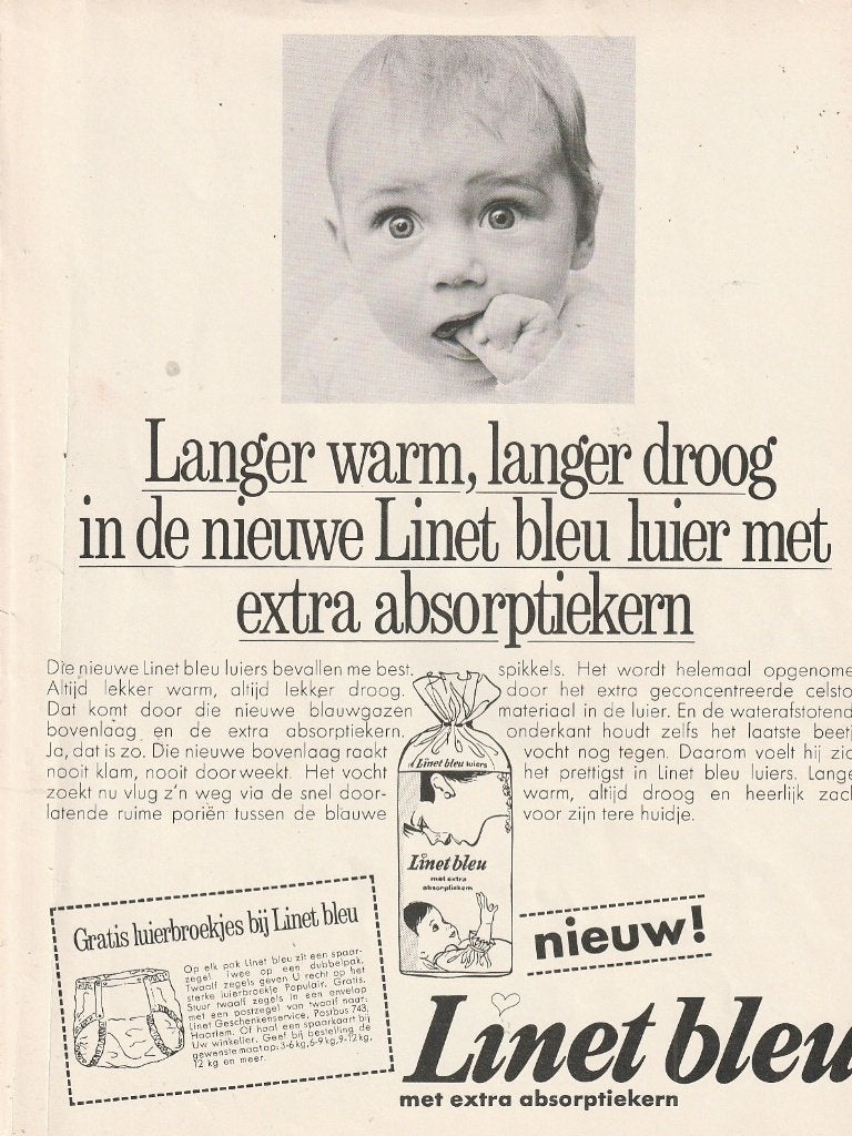 Retro reclame 1968 Linet Bleu luiers met gratis broekjes, Verzenden, Overige typen