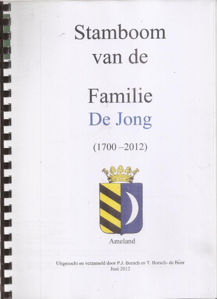 Ameland Stamboom van de Familie De Jong (1700-2012), Boeken, Geschiedenis | Stad en Regio, Ophalen of Verzenden, Zo goed als nieuw