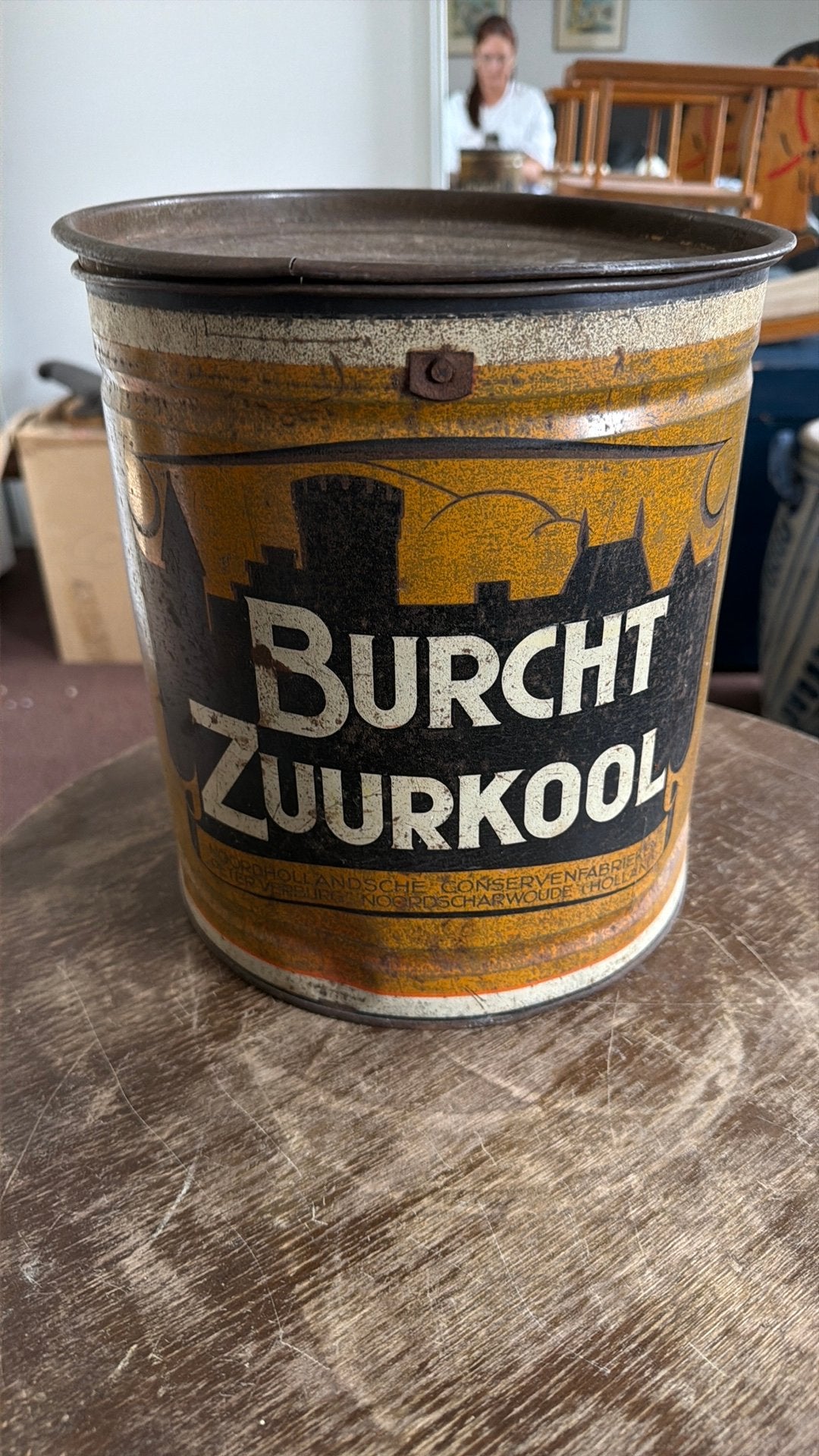 Vintage conservenblik van het merk Burcht Zuurkool, Ophalen, Gebruikt, Overige