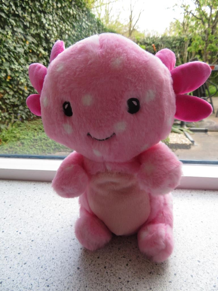 Roze / witte stippen velours knuffel Dino met staart Landahl, Overige typen, Ophalen of Verzenden, Zo goed als nieuw, Wasbaar