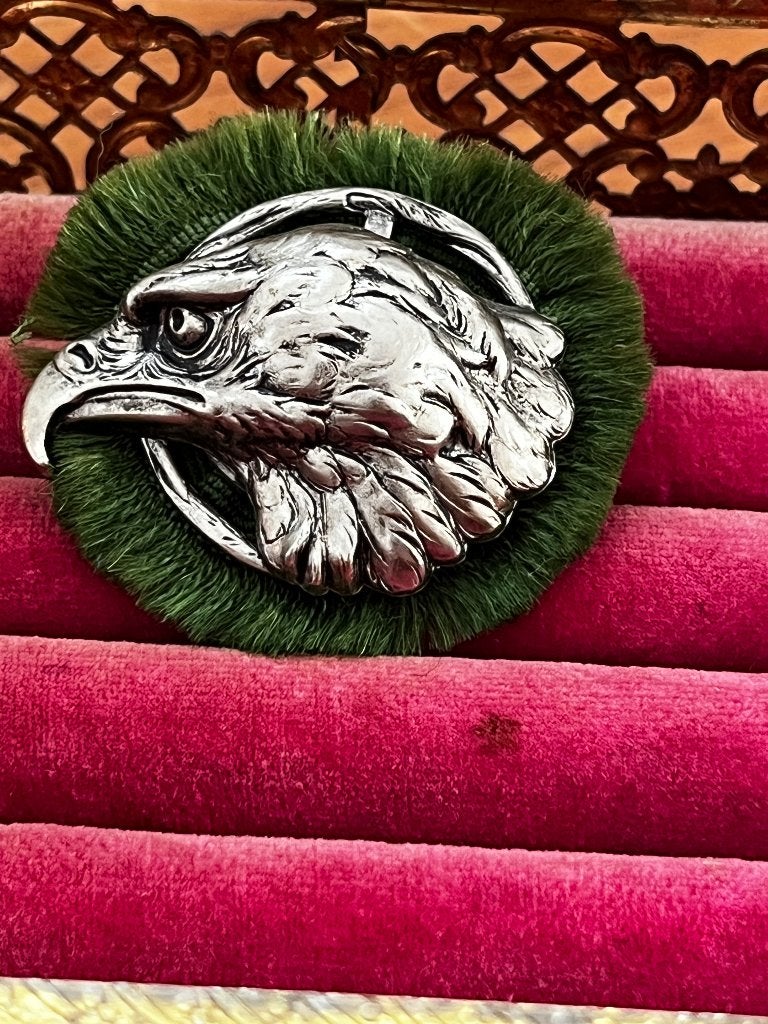 Hoedspeld : Adelaarskop met groene franje, Kleding | Heren, Onbekend, Hoed, Gedragen, One size fits all