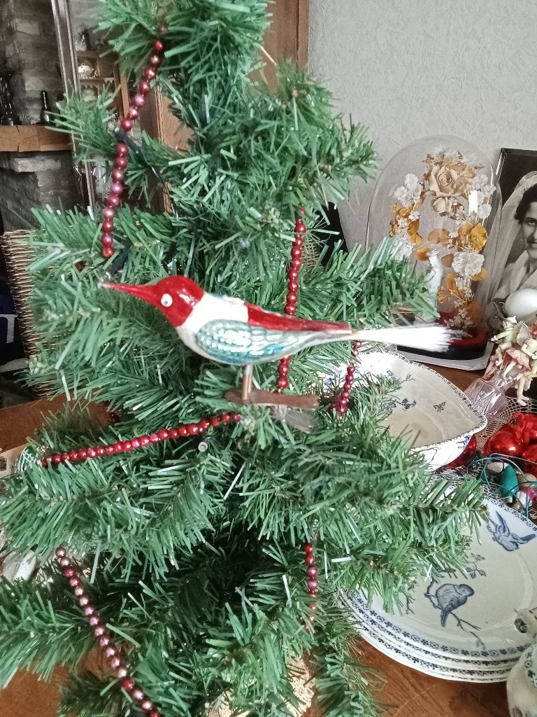 zeer mooi oud glazen vogeltje op clip groter model, Diversen, Kerst, Ophalen of Verzenden, Gebruikt