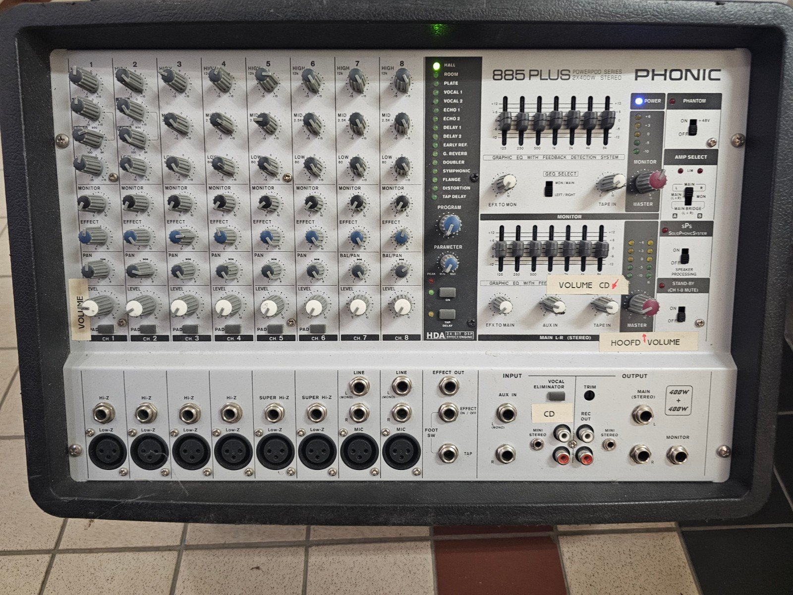 Phonic 885 Plus Mengpaneel - Powerpod Series 2x400W Stereo, Muziek en Instrumenten, Ophalen, Gebruikt, 5 tot 10 kanalen, Microfooningang