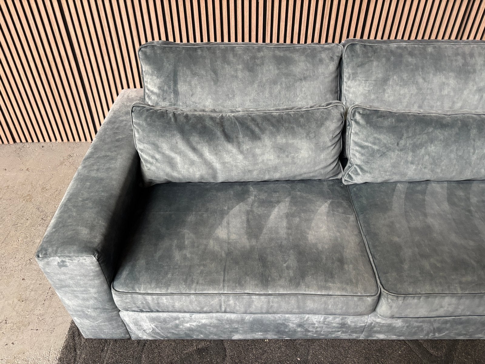 GRATIS LEVERING Velvet Hoekbank Blauw 310x250 GEREINIGD, 300 cm of meer, Ophalen of Verzenden, Zo goed als nieuw, 150 cm of meer