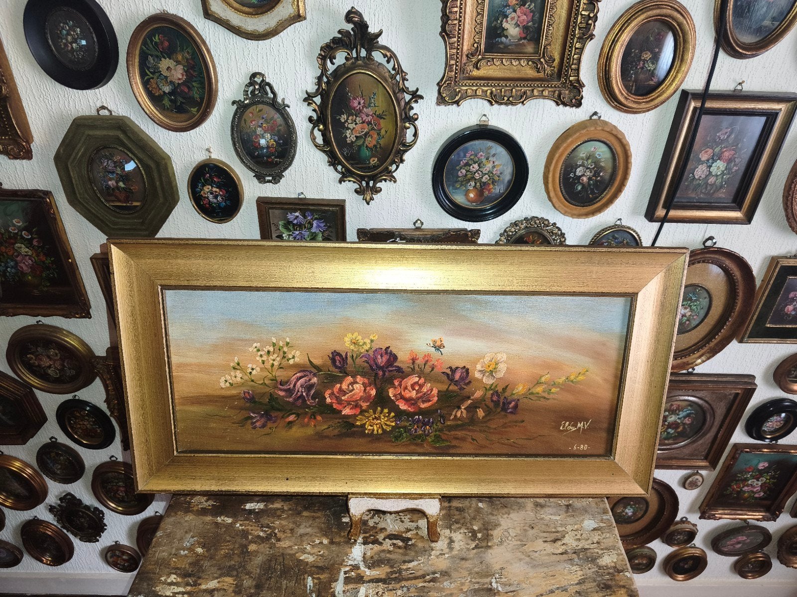 Olieverf schilderijtje olieverfschilderijtje bloemen D28, Antiek en Kunst, Ophalen of Verzenden