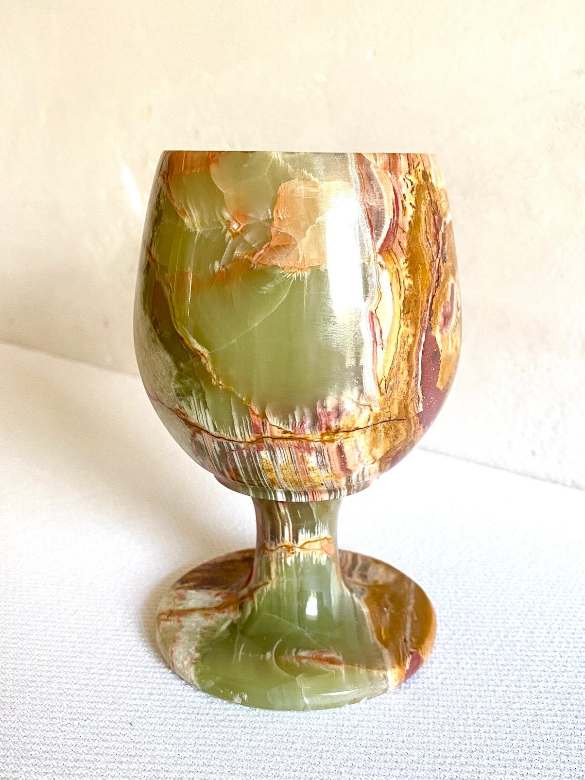 Natuurstenen onyx beker / kelk / wijnglas – 12 cm hoog, Ophalen of Verzenden