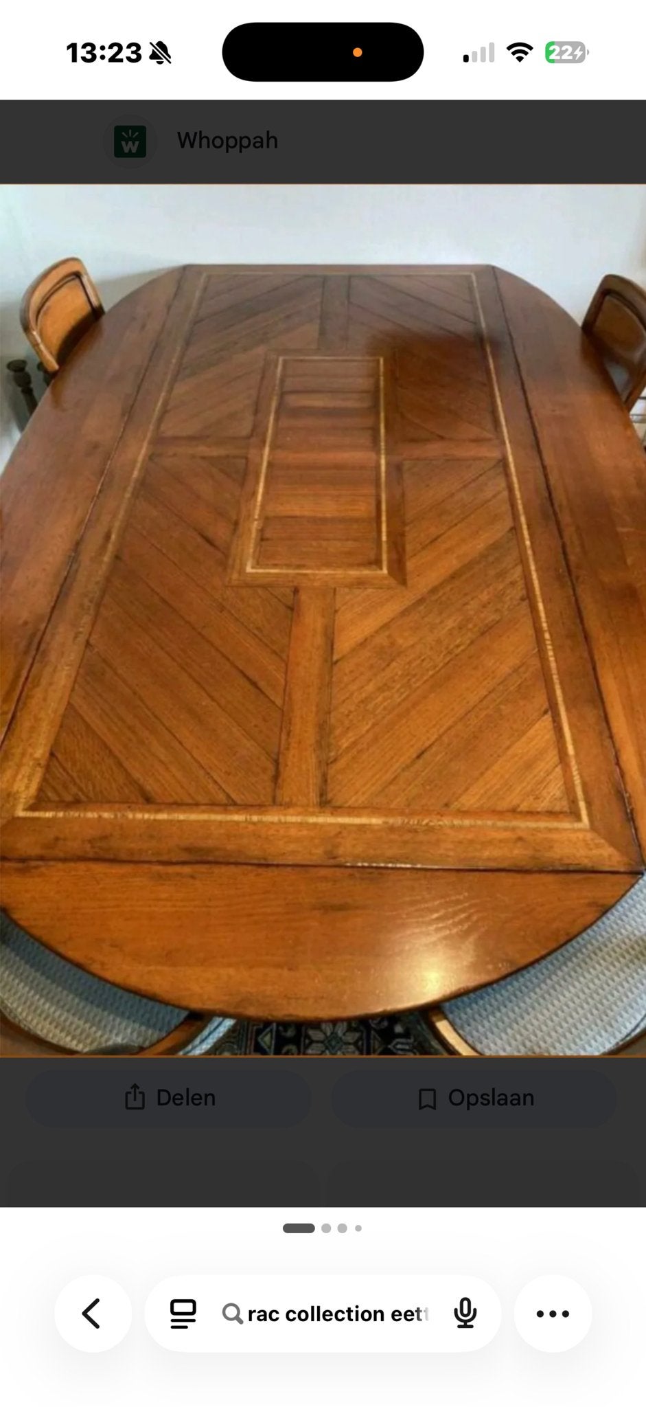 Klassieke houten eettafel met inlegwerk RAC, Ophalen