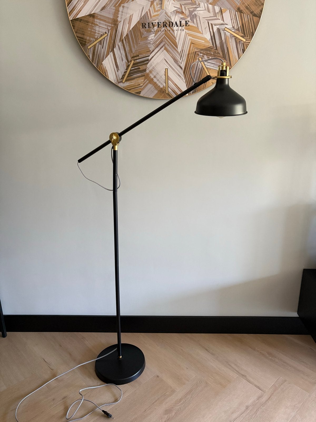 IKEA Ranarp staande lamp - industrieel goud/zwart, Ophalen, Gebruikt, E27 (groot), Metaal