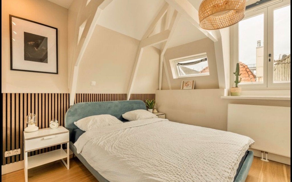 Mooi bedframe donkerblauw 160x200, Ophalen, Tweepersoons, Zo goed als nieuw, Bedbodem