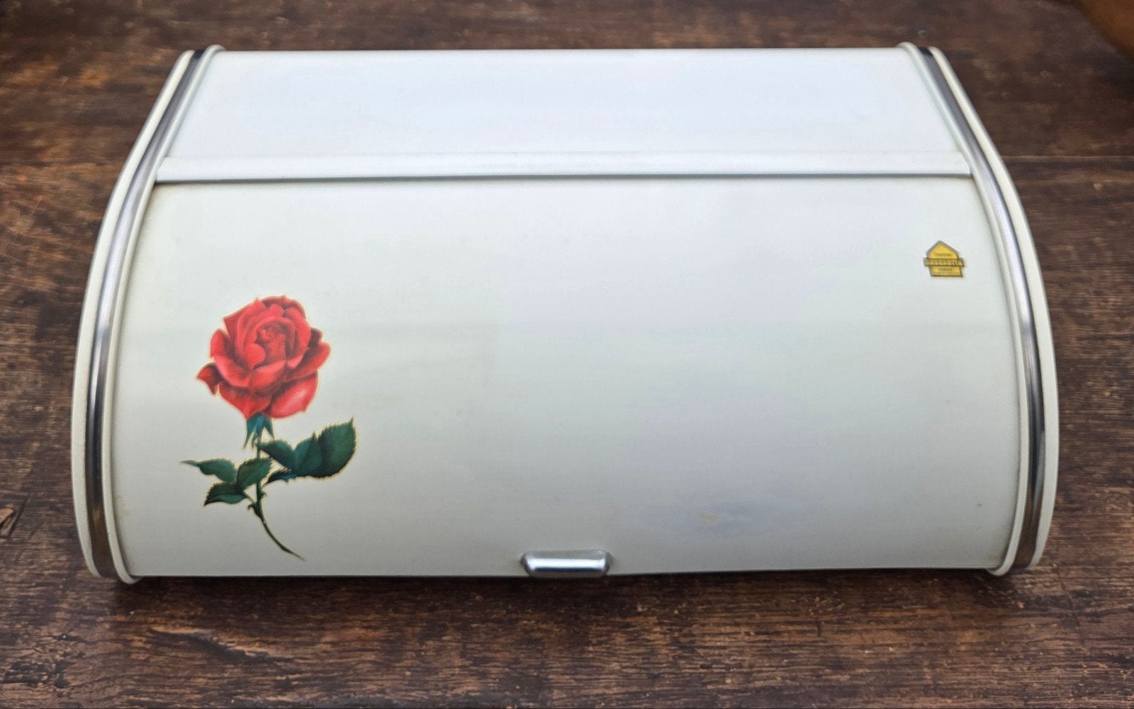 Vintage Brabantia Broodtrommel Rode Roos (Prachtige Staat!), Ophalen of Verzenden, Metaal, Brabantia, Broodtrommel