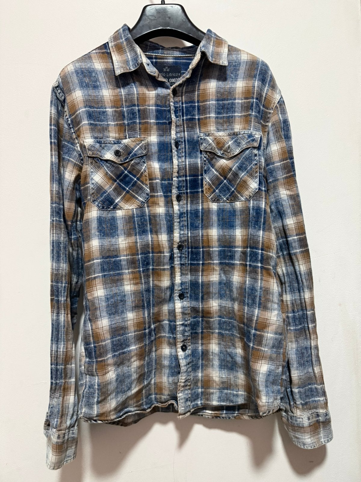 Angelo Litrico Men’s Blue & Brown Slim Fit Shirt - Size M, Ophalen of Verzenden, Zo goed als nieuw, Blauw, Halswijdte 39/40 (M)
