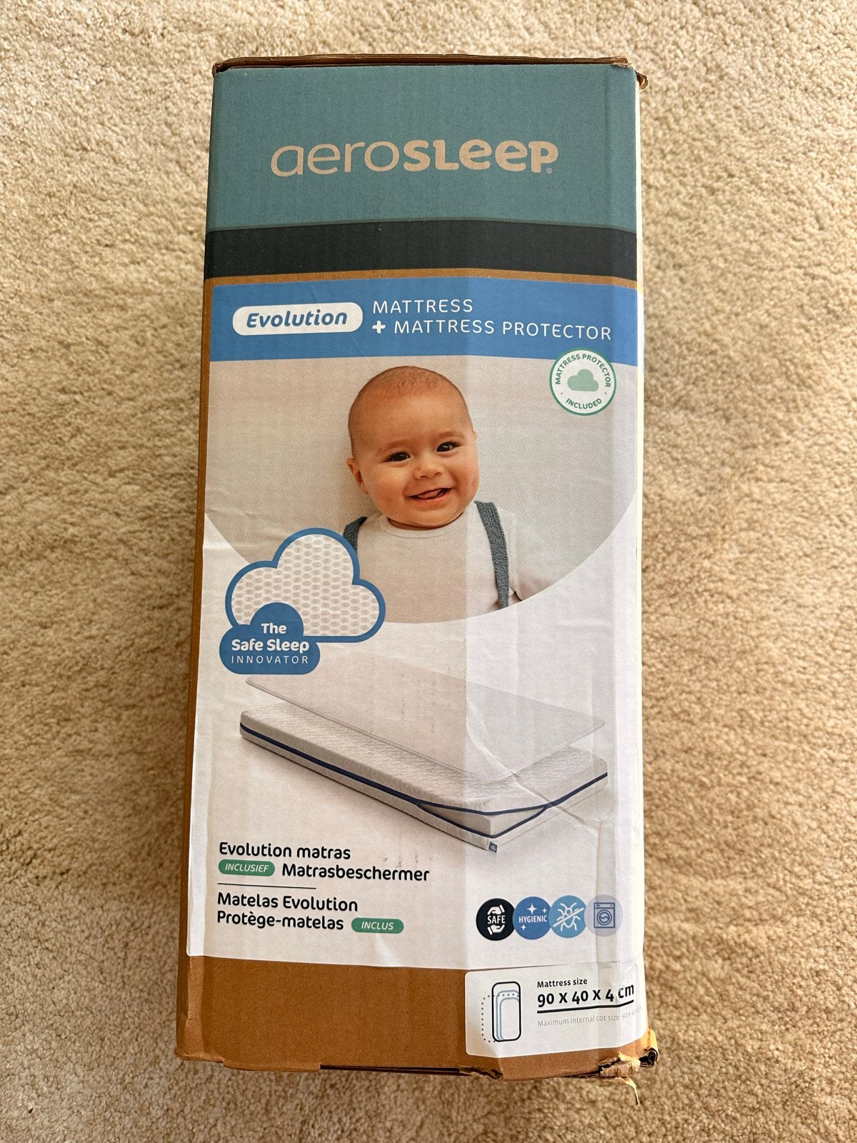 Aerosleep matras Evolution 90x40x4 cm, Ophalen, 70 cm of minder, Tweepersoons, 190 cm of minder