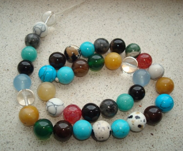 Snoer kralen gemengd natuur/halfedelsteen 10 mm., Info.adorabeads@gmail.com, Want 18 Hoogvliet, Nieuw, Ophalen of Verzenden