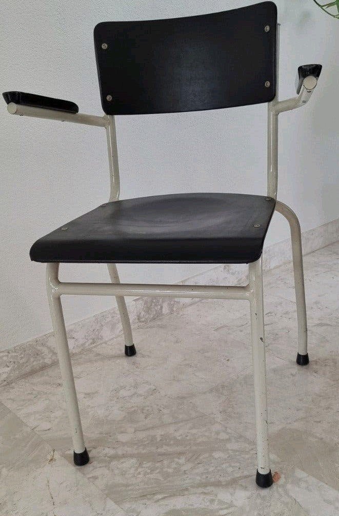 Vintage stoel met armleuningen - Zwart en gebroken wit, Gebruikt, Zwart, Overige materialen, Eén