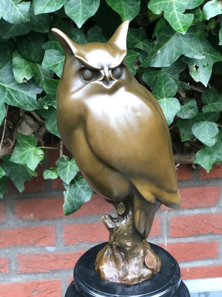 bronzen uil uilen csulptuur op marmer, Antiek en Kunst, Kunst | Beelden en Houtsnijwerken, Ophalen of Verzenden, Brons