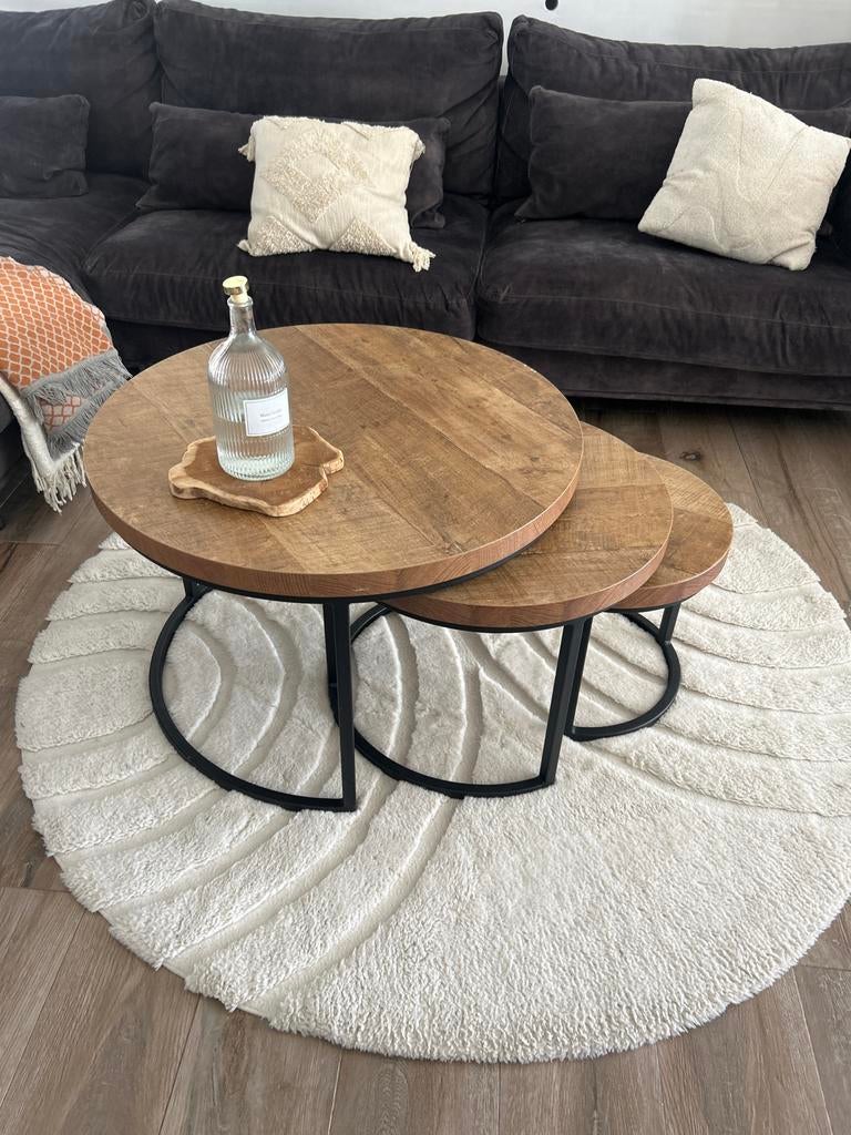 Set van 3 ronde salontafels,, Huis en Inrichting, Tafels | Salontafels, Gebruikt, Rond, Overige houtsoorten, 50 tot 100 cm