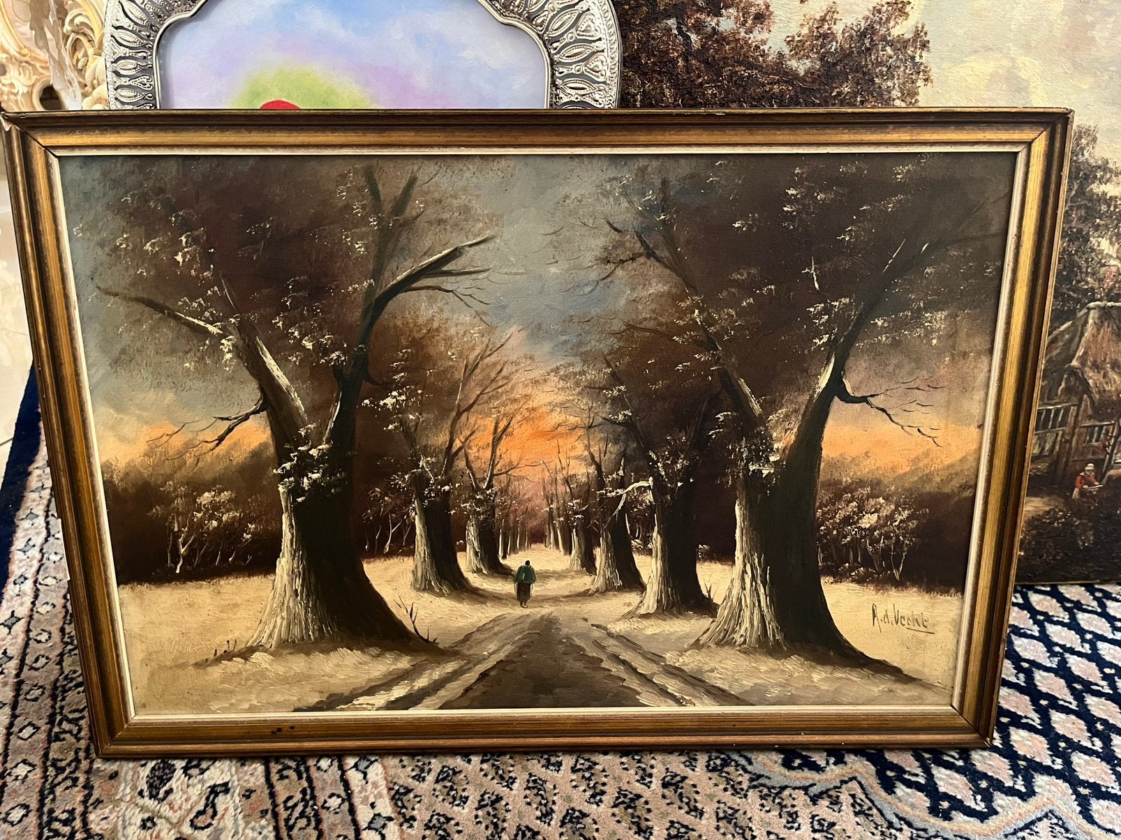 Antiek olieverf winterlandschap schilderij, Ophalen