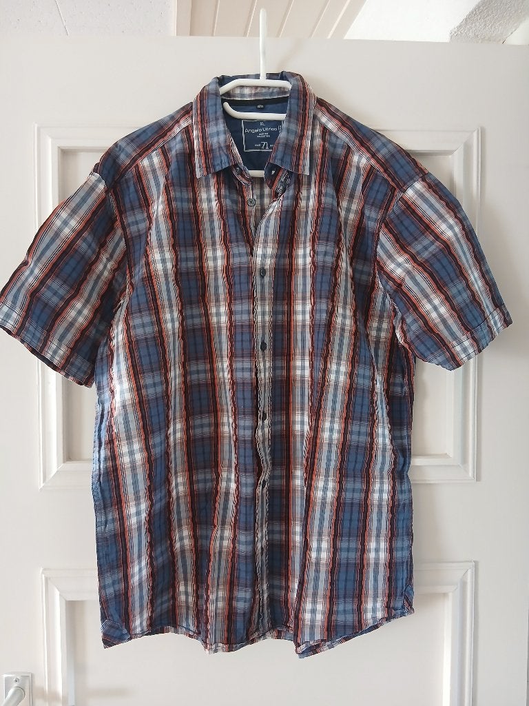 Heren overhemd  Angelo litrico maat 43/44 XL korte mouw, Blauw, Angelo Litrico, Ophalen of Verzenden, Zo goed als nieuw