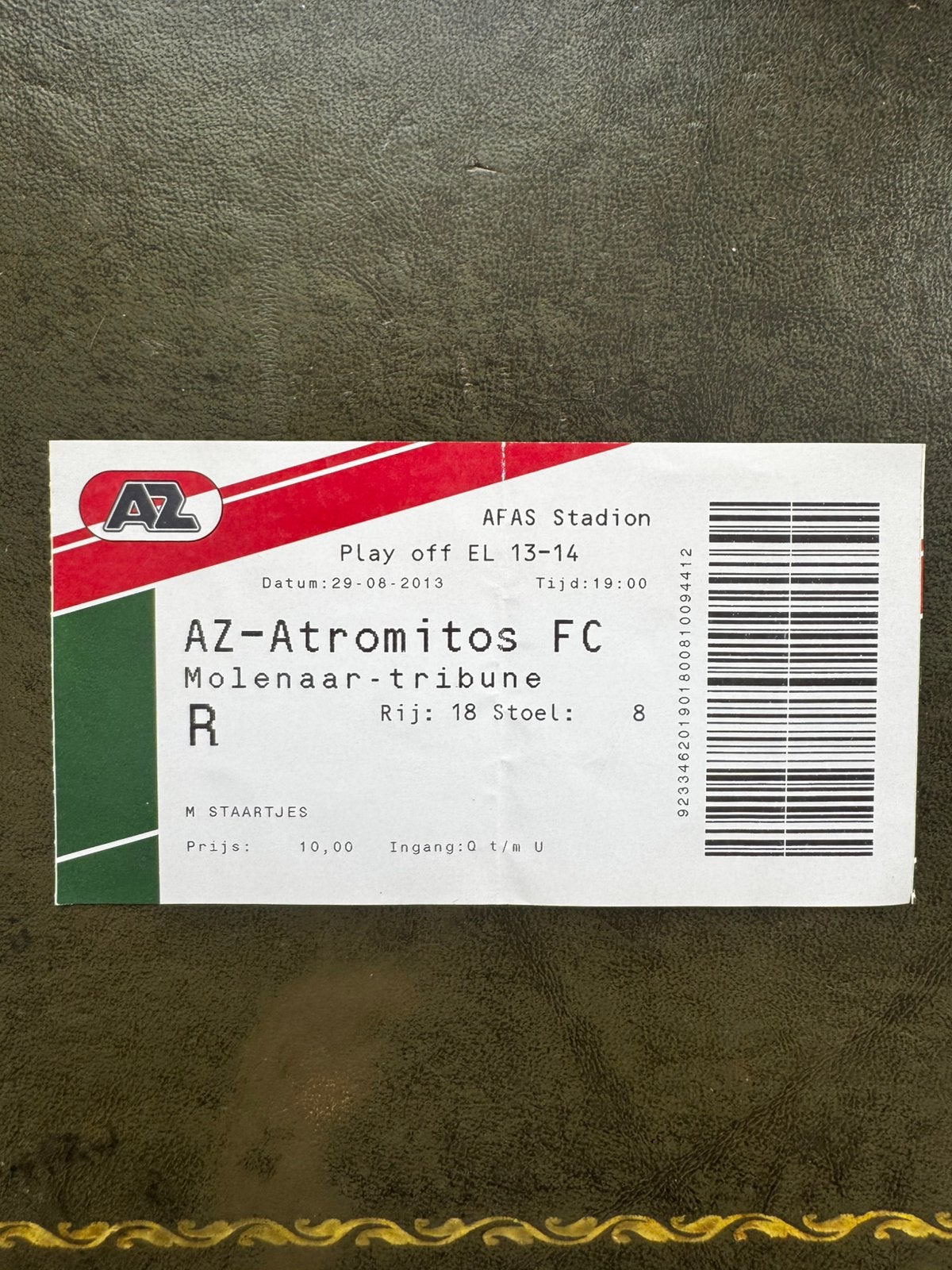 Ticket AZ-Atromitos FC 29-08-2013, Verzenden, Gebruikt, AZ